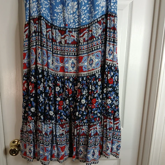 Vintage White Stag Blue and Red Tiered Maxi Skirt Sz Large - Picture 2 of 9
